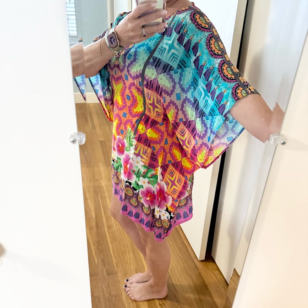 Nanette Lepore Vibrant Floral Boho Swim Cover-Up Tunic | Resort Caftan - Picture 6 of 12